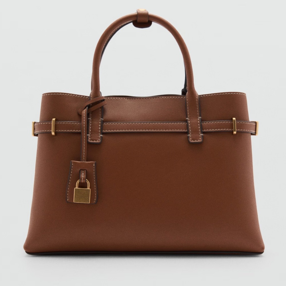 Brown Shopper Double Top Handle Handbag with Scarf Detail